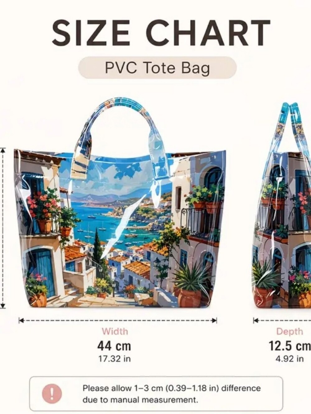 Women Large Mediterranean Santorini Scenery Capacity Shoulder Tote - Picture 4 of 7